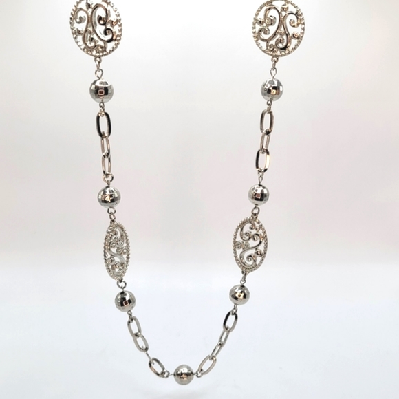 Jules B | Filigree Medallions Disco Balls Silvertone Necklace - Picture 2 of 9